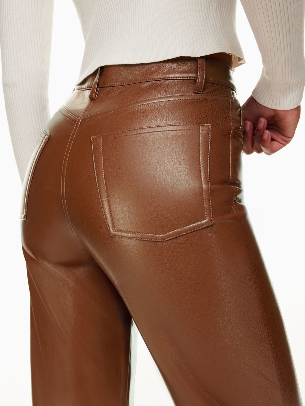 Wilfred Cognac Cropped Leather-Look Pants